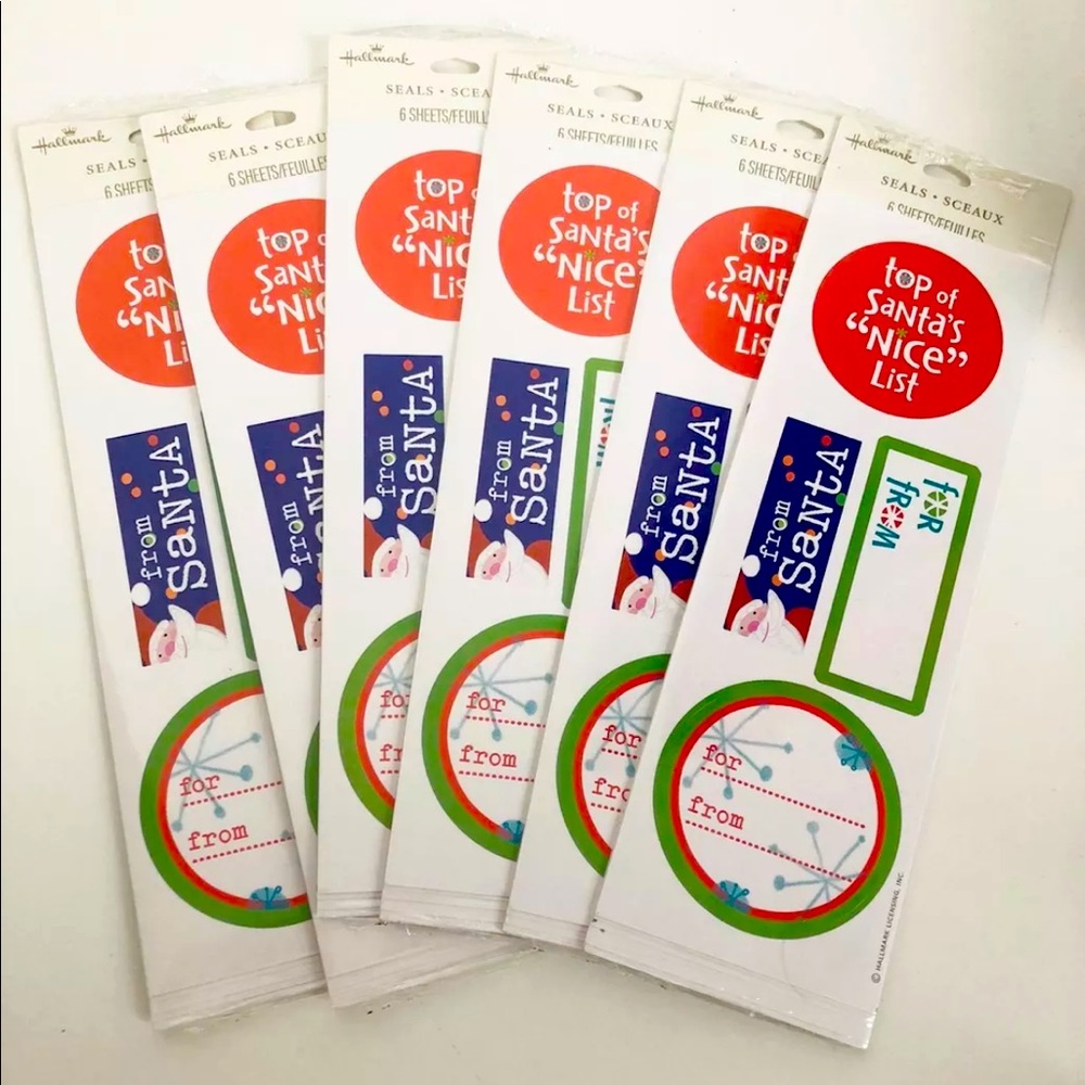 6 Packs of Hallmark Christmas Seals Stickers Gift Tags (144 Stickers)
